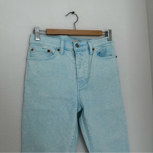 Levi’s Wedgie Skinny Jeans Baby Blue Acid Wash Raw Hem Size 28 High Waisted - Picture 2 of 10